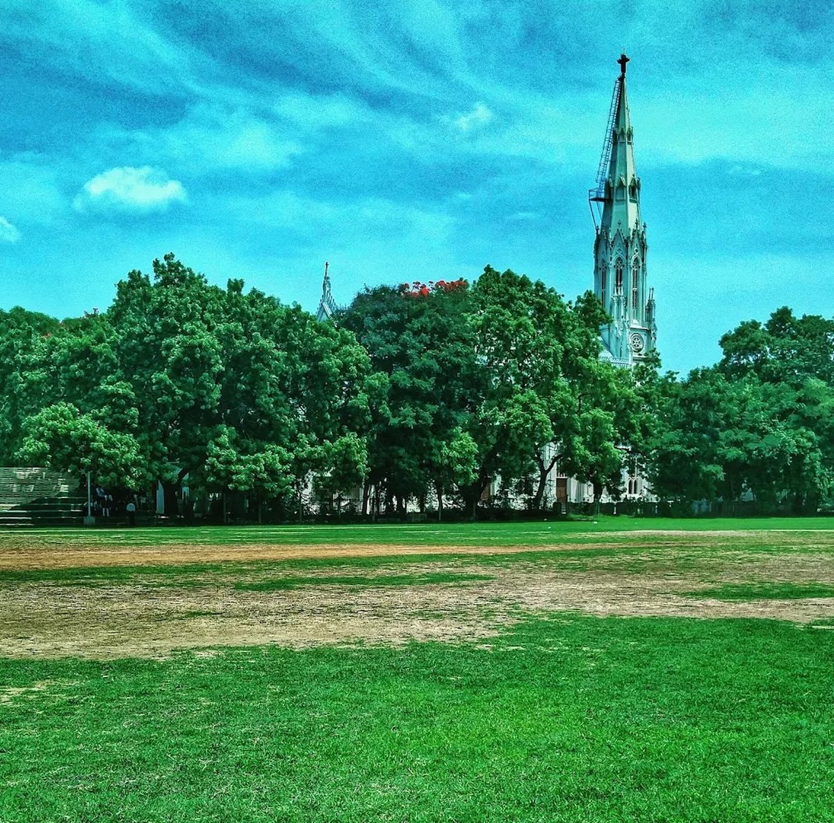Green outfield and full-length boundaries at Loyola College cricket ground, Nungambakkam, Chennai
